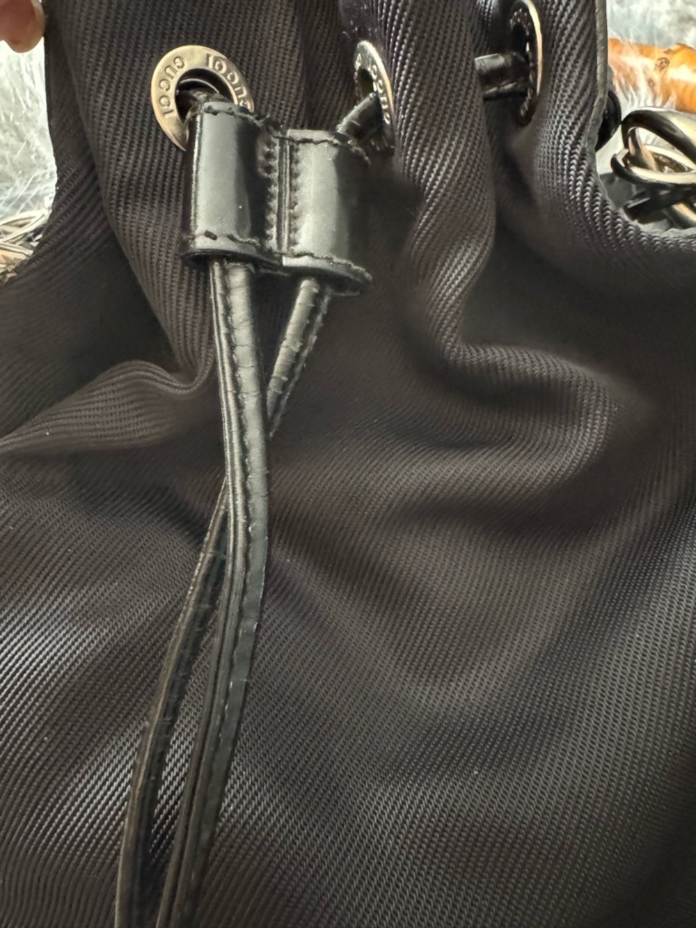 Gucci Vintage Bamboo Handle 2-Way Drawstring Bucket Bag - Black